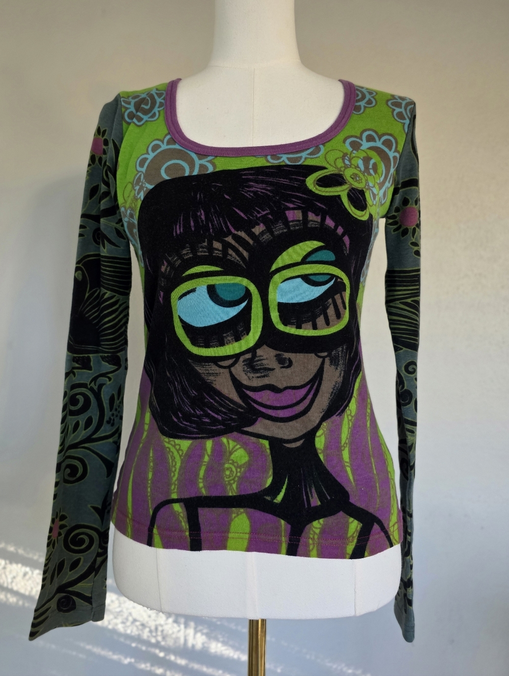 Custo Barcelona Y2K Pop Art Graphic Top Mixed Print Long Sleeve Spain